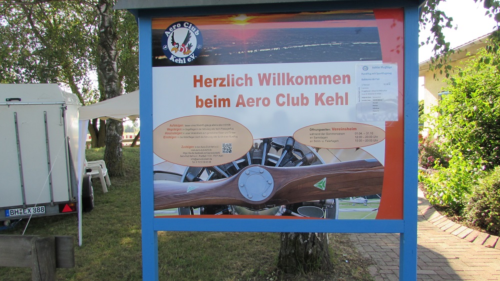 Welcome Board at Kehl airfield with shining Rotec engine